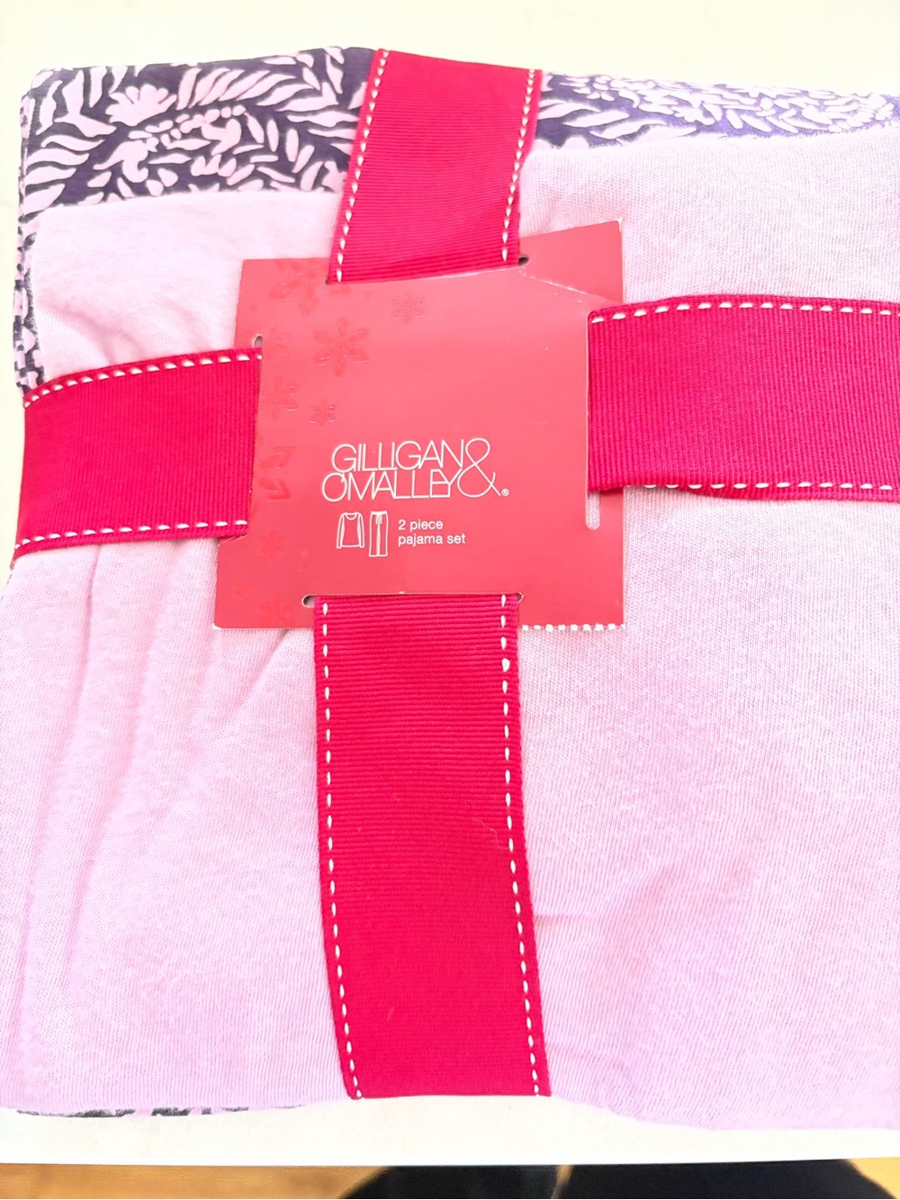Gilligan & O'Malley Light Pink Two-Piece Pajama Set with Hot Pink Ribbon